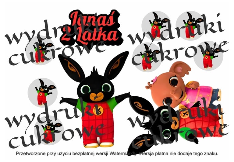 Bing the bunny character wearing red outfit with orange teddy bear, surrounded by colorful presents and gift boxes